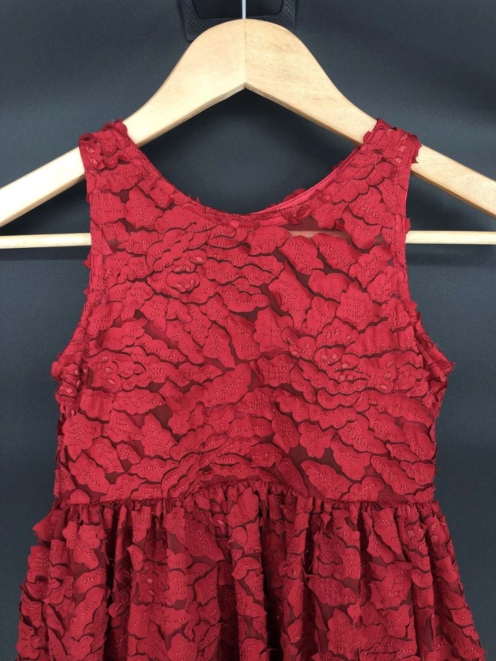 Chasing Fireflies Red Leaf Applique Sleeveless Party Dress Girls 6 Flower Girl - Image 2 of 4