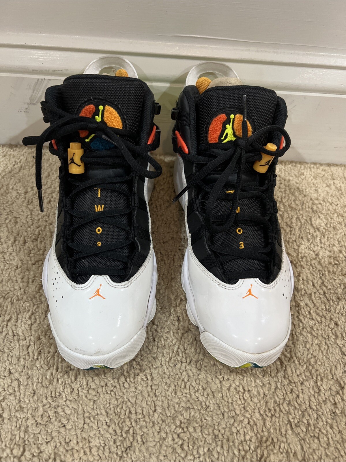 White Black Orange Neon Jordans in Size 6.5