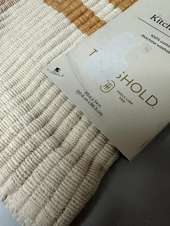 NEW 20x34 Striped Rectangle Woven Indoor Accent Rug Yellow/Gold Threshold Cotton - Image 2 of 4