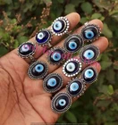 25Pcs Evil Eye Gemstone Rings Lot 925 Sterling Silver Plated Bulk Wholesale