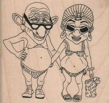 Beach Bums 3 1/4 x 3" Rubber Stamp, Woman Stamp, Lady Stamp