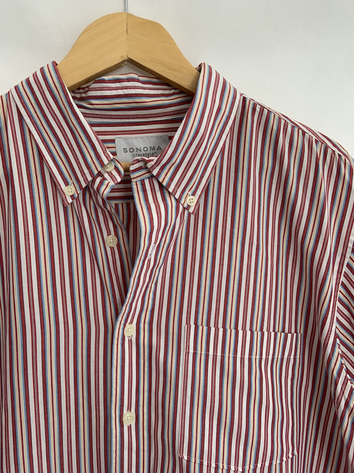Men’s Striped Shirt Pocket ButtonDown Collar Size L eBay