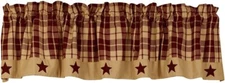 The Country House Collection Farmhouse Star Valance, 72x14", Burgundy