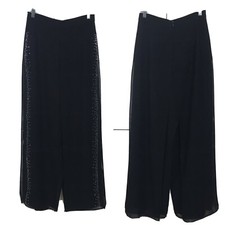 VTG Betsey  Adam by Jas Lene Sz 8 Black Chiffon Silver Studded Palazzo Pants