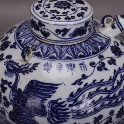 Sammlerstück Kunst chinesische Hand blau & weiß Porzellan Phönix Taepot - Bild 2 von 10