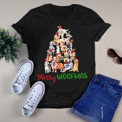 Merry Woofmas Christmas Tree Dog Xmas Gift Tshirt