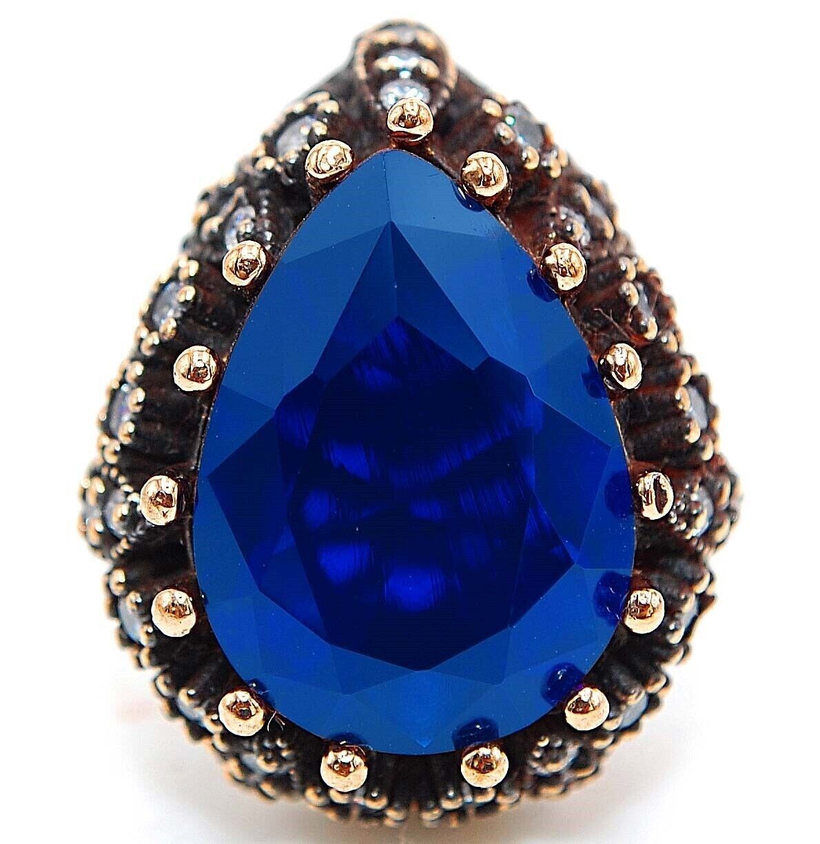 10CT Treated Sapphire Ottoman Empire Sterling Silver Ring Size 8 H1-3 Elegant Design