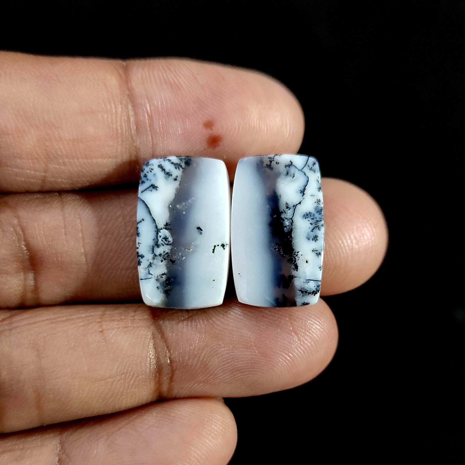 21.00 Cts Natural Dendritic Opal rectangle Cabochon 2 Pcs Supply 20x12x4 MM