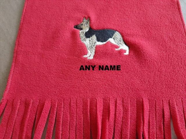 German Shepherd embroidered Scarf. Can be personalised with a name .