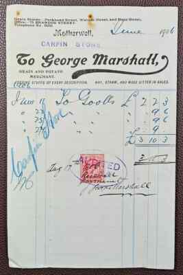 1906 George Marshall, Grain & Potato Merchant, Carfin Store, Motherwell Invoice
