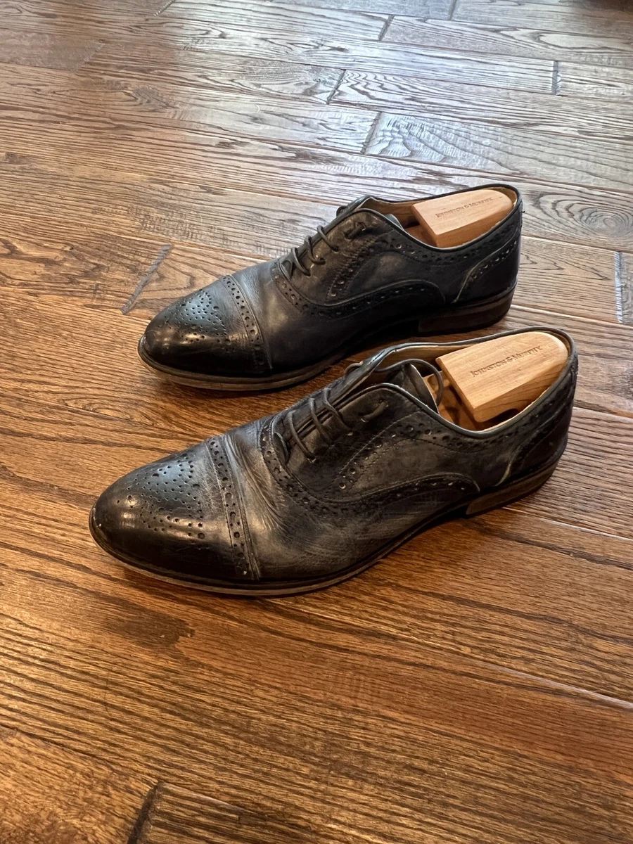 Lufian Wing Tip Oxford Dress Shoes Mens 10.5 Blue Gray Leather Wooden Sole