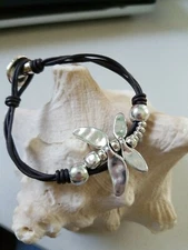 Simplicity Dragonfly Beaded Bracelet Silver Uno De 50 Style leather espresso 7.5