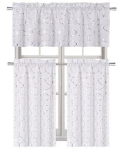 Metallic Foil Lattice Kitchen Curtain Tier & Valance Set - Assorted Colors