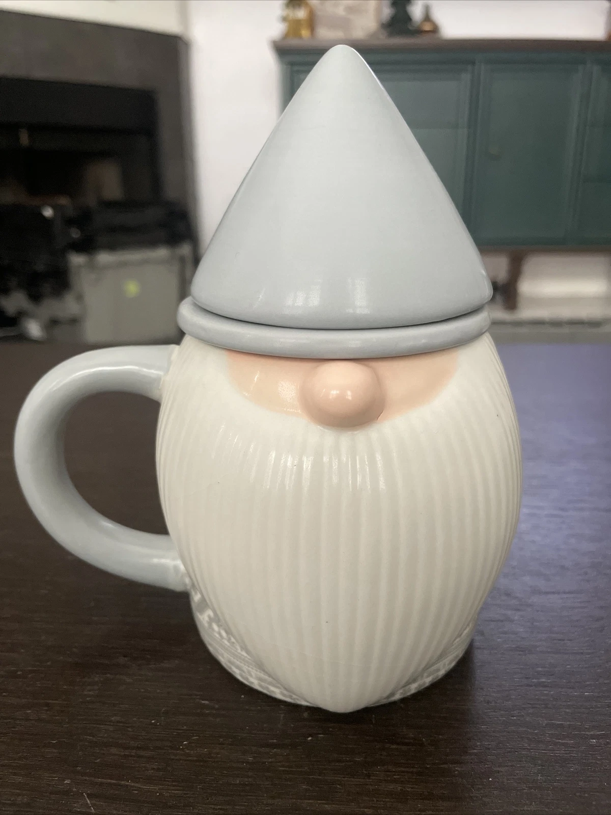World Market Porcelain Gnome Gray And White Loose Tea Cup With Infuser And Lid