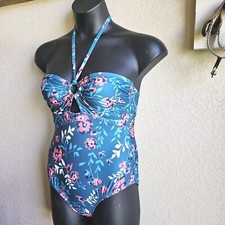 Modcloth Swim Halter Onepiece swimsuit Size Medium Green Floral