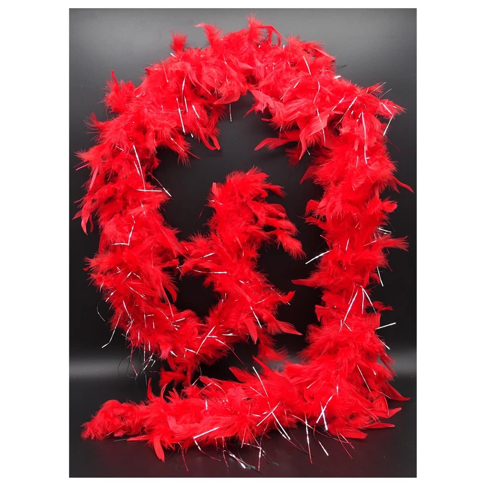 MOTTOLAND Rote Federboa mit Lametta-Silberstreifen (45g / 180cm) Karneval Federschlange
