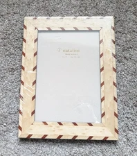Natalini marquetry picture frame 5x7 wooden striped brown inlay  Italy NEW