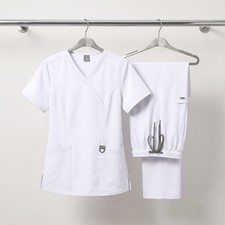 Medical Scrub Uniform Set Y-Neck Straight Women Stretch Workware Suit Tops Pants