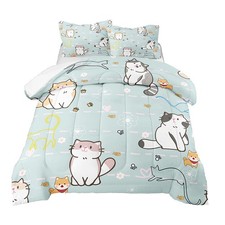 Kossmjx Cat Bedding Set Twin Size Cartoon Cats Comforter For Girls Kids Teens