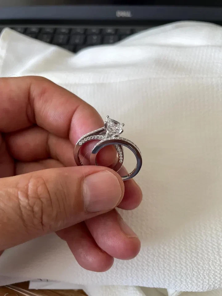 2.00 TCW Princess Cut Moissanite Bridal Set Wedding Ring 14k Solid White Gold - Image 3 of 4