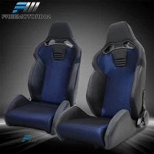 Adjustable Universal Pair Racing Seats W/Slider PU & Shinning Mesh Fabric BK BL