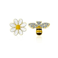925 Sterling Silver CZ Bee Stud Earrings Flower for Women Teens Small Flower ...