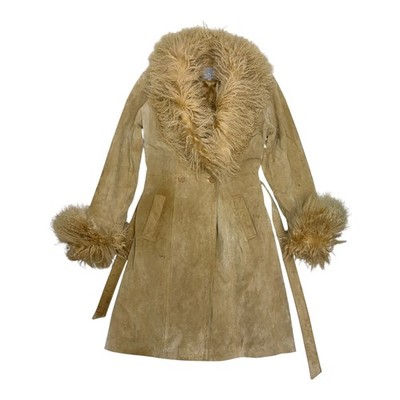 ADLER LEATHER Coat JULIET MICHELLE Suede Faux Fur Long Trench Jacket Women Large