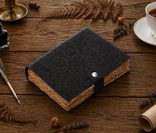 7x5 200 page Black Handmade Leather Journal Blank Book with Vintage Deckle paper