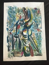 WILFREDO LAM drawing and painting on old paper signed stamped vintage