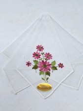 Vintage Embroidered Pink Floral Corner Hankie FREE SHIP