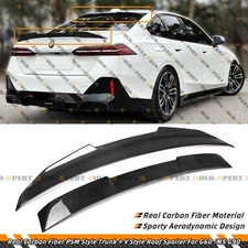 For 2024-2026 BMW G60 G90 i5 PSM Carbon Fiber Highkick Trunk + Roof Spoiler Wing