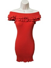 Haute Monde Bodycon Ruffle Dress Rust Orange Sexy Form Fitting Jrs SZ M