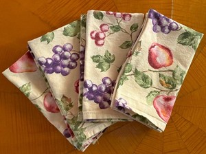 Set of Four (4) 17" X 15" Organic Cotton Napkins Fruit Pattern Dinner Lunch