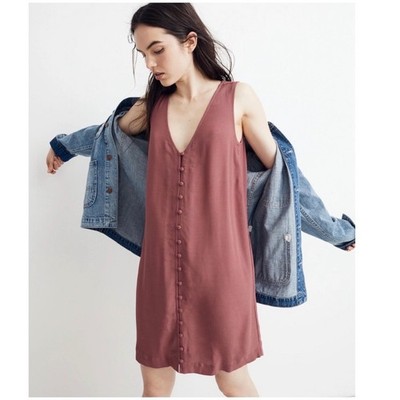 Madewell Womens Button-Front Sleeveless Mini Dress Terracotta Pink Size S