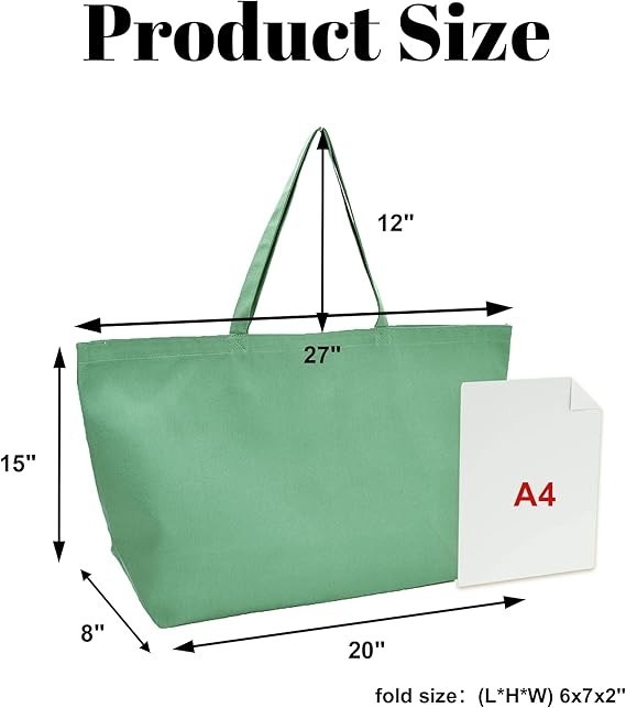 28in Canvas Tote Bag Reusable Grocery Bag Large Heavy Duty S