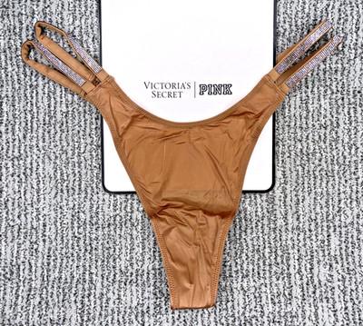 Victoria's Secret Very Sexy NWT Large Tan Double Shine Strap Thong Panty
