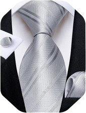 Mens Tie Set Silk Solid Paisley Necktie and Pocket Square Cufflinks Classic Form