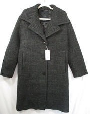 -NWT MANGO Houndstooth Wool Coat Tailored Lapel Abrigo Gales Women's Grey Sz XS