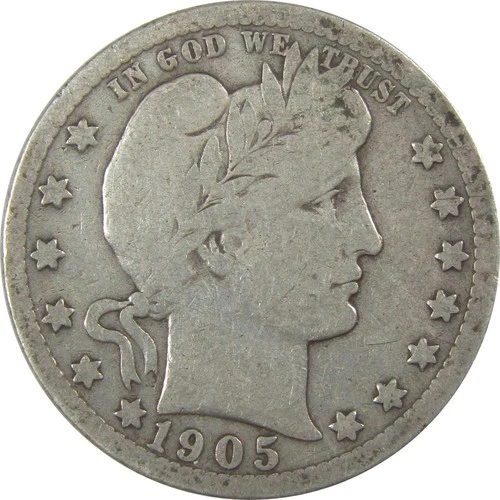 1905 Barber Quarter G Good Details Silver 25c Coin SKU:I21814