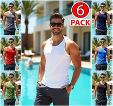 3 6 Pack Mens Vest Tops 100% Cotton Plain Gym Training Summer Tank Top Tee LOT