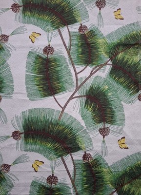 ROCKWELL KENT für Bloomcraft 50er Jahre Stoff Tannenbaum Kunstdruck Textil Rindenstoff