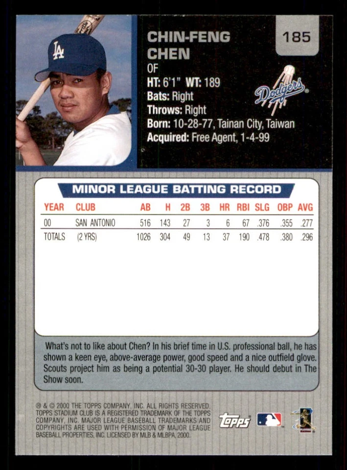 2001 Stadium Club #185 Chin-Feng Chen - Image 2 of 2