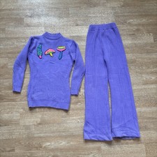 Vintage 70s Mushroom Show-UPS Acrylic Purple Sweater Psychedelic Sz 8 Two Piece