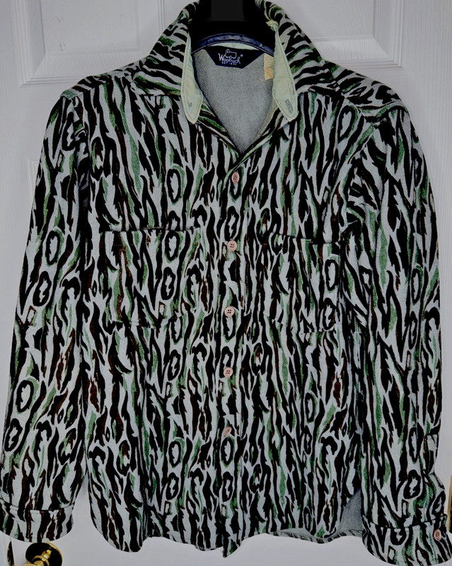 Vtg 80s Men Sz M Woolrich Wool Shadow Bark Button Up Shirt Shacket Camo Hunting