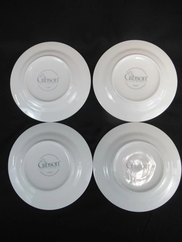 Set of 4 Gibson 6" Saucers Plates Holiday Gold Pattern White Green Red Holly - Image 2 of 4