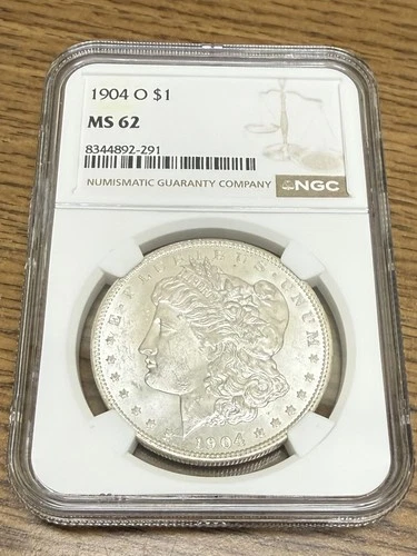 1904-O Morgan Dollar 90% Fine Silver Graded MS62 by NGC (0.7734 Troy Oz.)