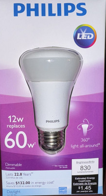 Philips LED 12W Replaces 60W Dimmable All Around  Light 830 Lumens Energy Saving