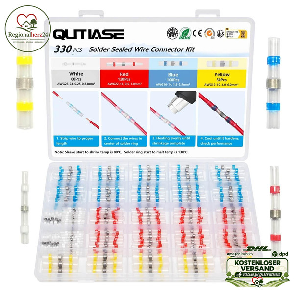LöTverbinder Set 330 StüCk Schrumpfverbinder 0,25-6,0 Mm² Wasserdicht Kfz-image