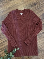LL Bean Sweater Womens Small Mineral Red Signature Fishermans Tunic Cable Knit