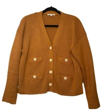 Alex Mill Jo Ribbed Cardigan Sweater Size M Caramel Cotton Boxy Quiet Luxury